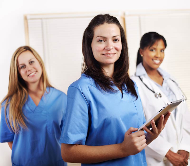 A nurse excited about her new position.